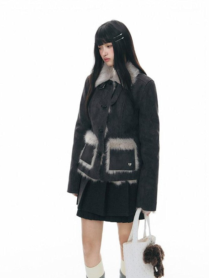 NAPSNAPS Mid Length Toggle Faux Fur Lapel Slim Women&
