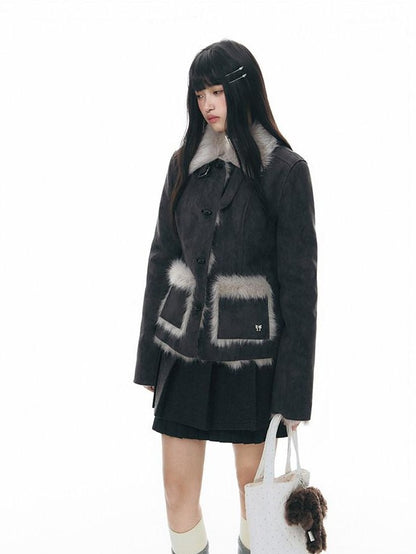 NAPSNAPS Mid Length Toggle Faux Fur Lapel Slim Women&