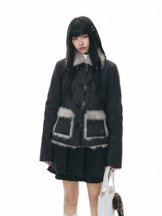 NAPSNAPS Mid Length Toggle Faux Fur Lapel Slim Women&