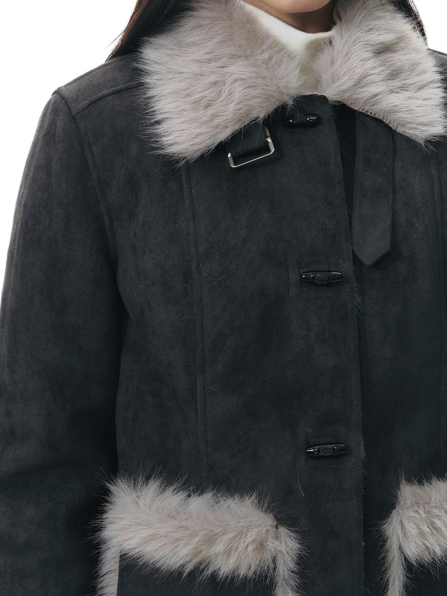NAPSNAPS Mid Length Toggle Faux Fur Lapel Slim Women&