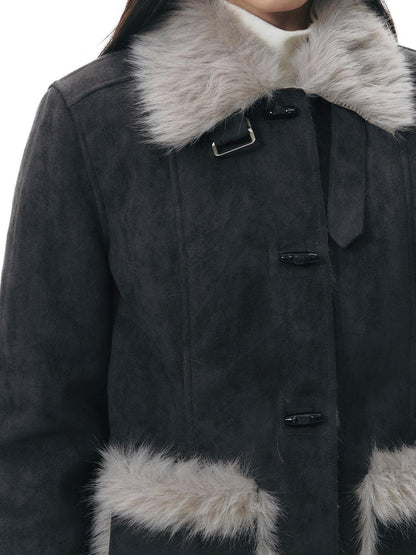 NAPSNAPS Mid Length Toggle Faux Fur Lapel Slim Women&