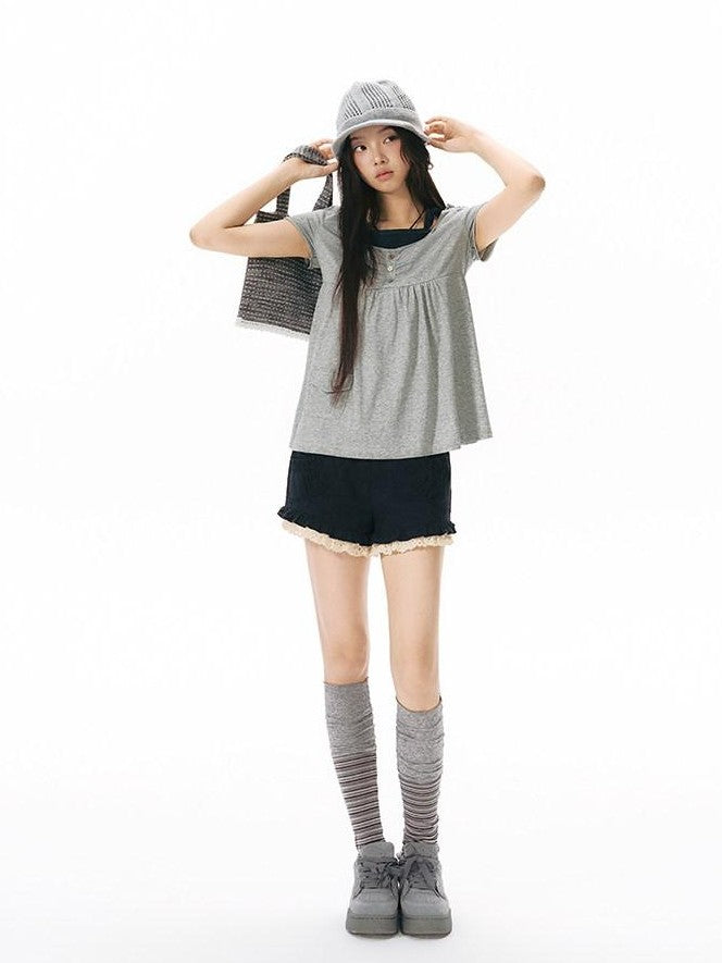 NAPSNAPS Military Green Patchwork Lace Trim Women&