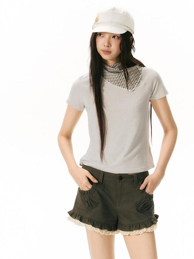 NAPSNAPS Military Green Patchwork Lace Trim Women&