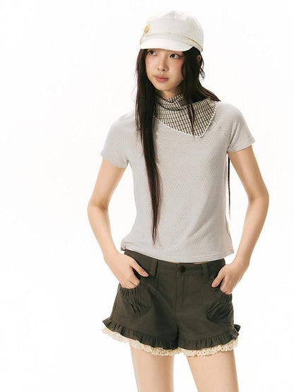 NAPSNAPS Military Green Patchwork Lace Trim Women&