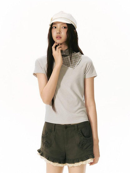 NAPSNAPS Military Green Patchwork Lace Trim Women&