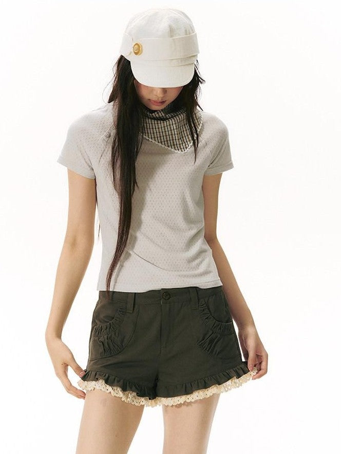 NAPSNAPS Military Green Patchwork Lace Trim Women&