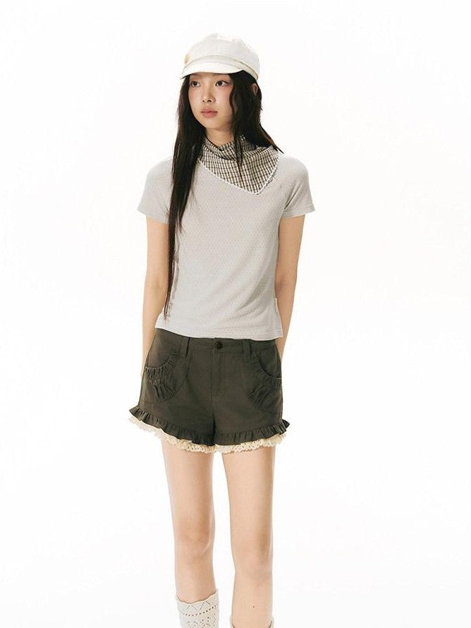 NAPSNAPS Military Green Patchwork Lace Trim Women&
