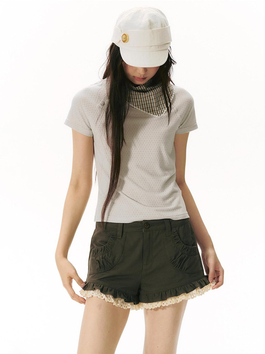 NAPSNAPS Military Green Patchwork Lace Trim Women&