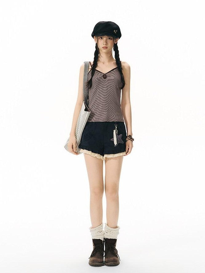 NAPSNAPS Military Green Patchwork Lace Trim Women&