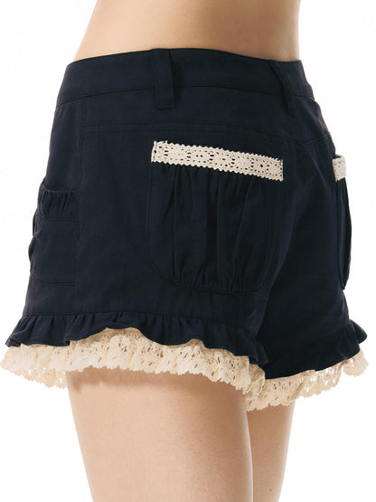 NAPSNAPS Military Green Patchwork Lace Trim Women&