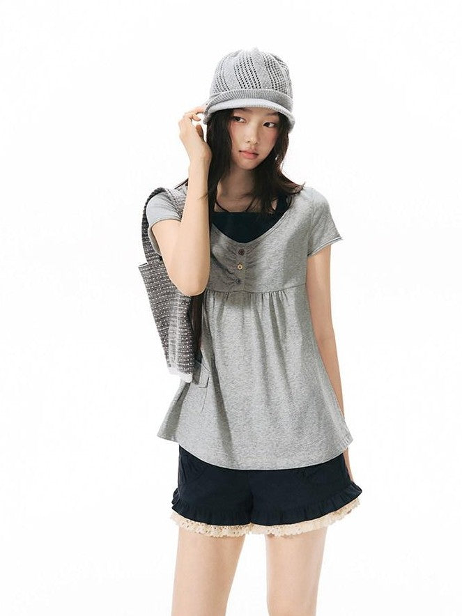 NAPSNAPS Military Green Patchwork Lace Trim Women&