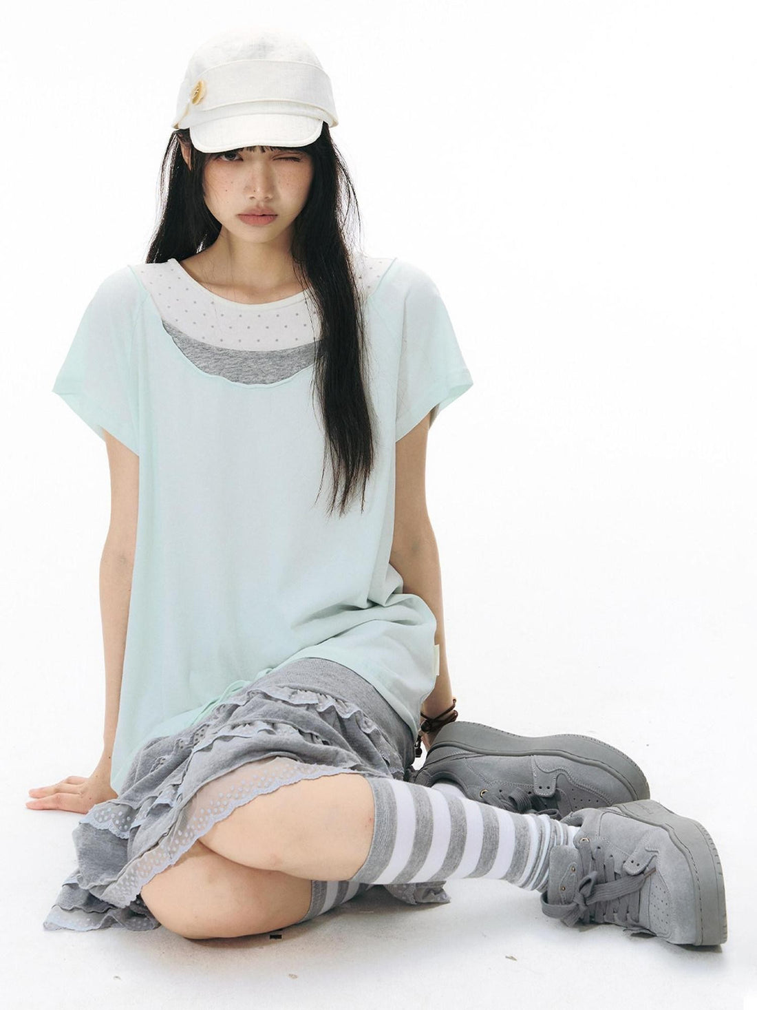 NAPSNAPS Mint Faux Layered Star Neckline Women&