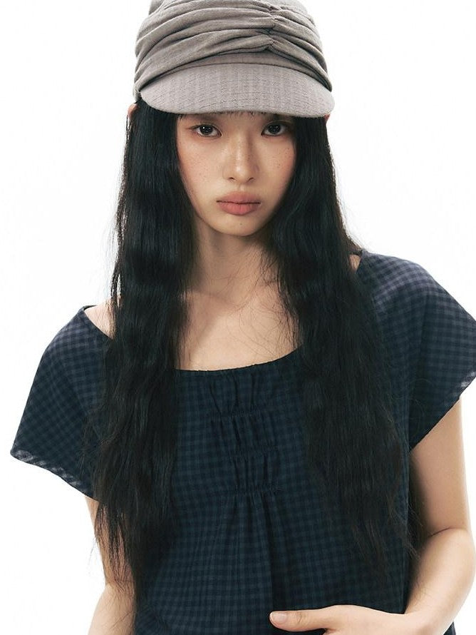 NAPSNAPS Navy Check Vintage Large Pocket Pleated Women&