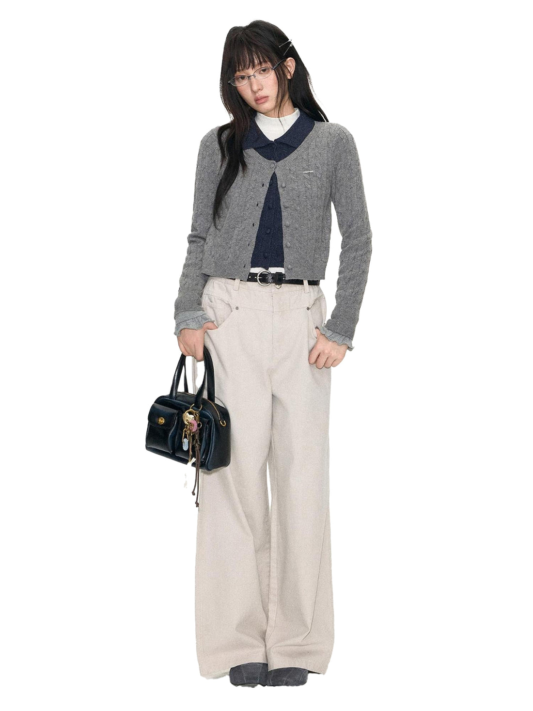 NAPSNAPS Navy Contrast Mock Two Piece Polo Collar Twist Cable Women&