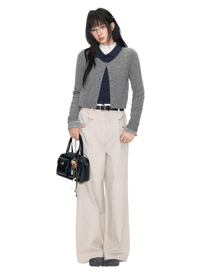 NAPSNAPS Navy Contrast Mock Two Piece Polo Collar Twist Cable Women&