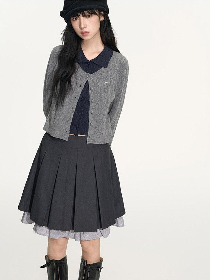 NAPSNAPS Navy Contrast Mock Two Piece Polo Collar Twist Cable Women&