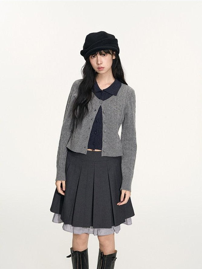 NAPSNAPS Navy Contrast Mock Two Piece Polo Collar Twist Cable Women&