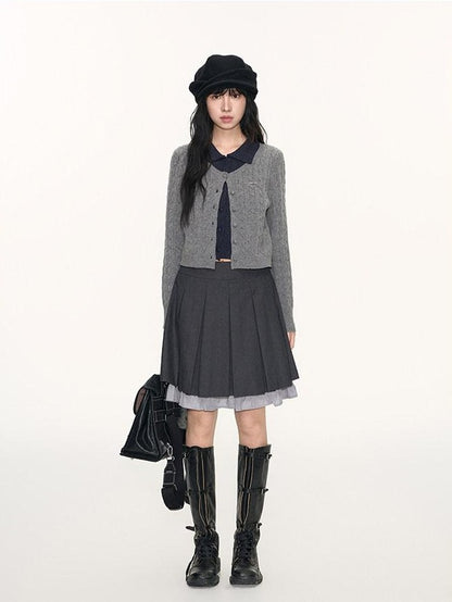 NAPSNAPS Navy Contrast Mock Two Piece Polo Collar Twist Cable Women&
