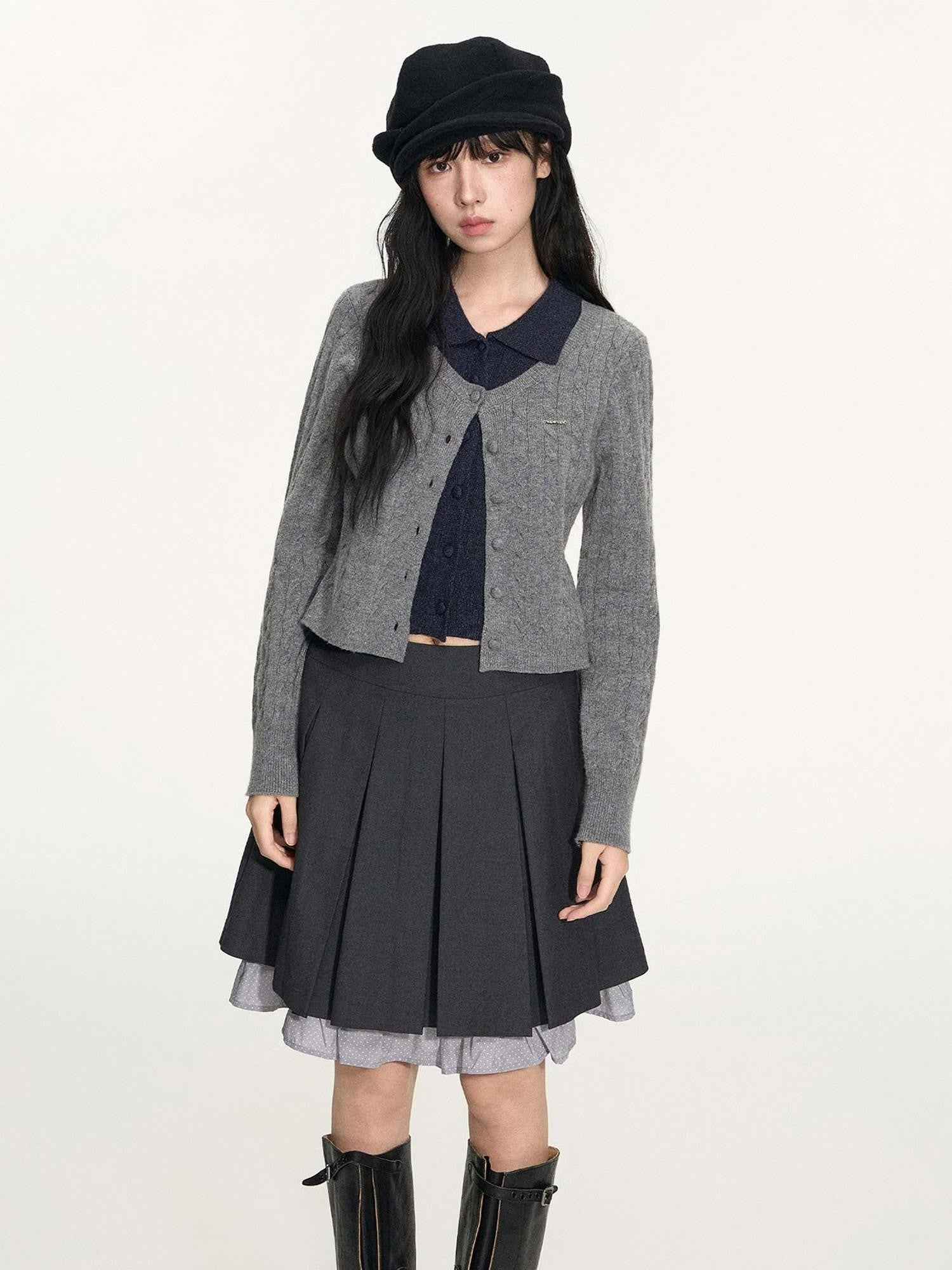 NAPSNAPS Navy Contrast Mock Two Piece Polo Collar Twist Cable Women&