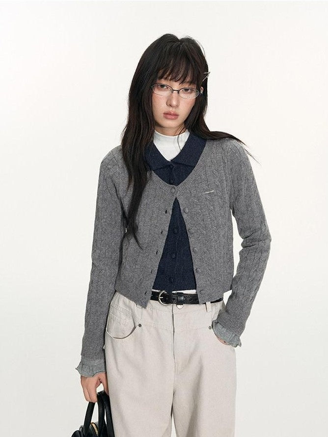 NAPSNAPS Navy Contrast Mock Two Piece Polo Collar Twist Cable Women&