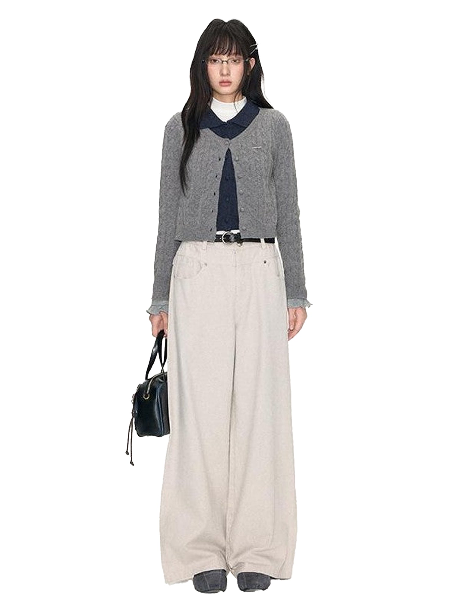 NAPSNAPS Navy Contrast Mock Two Piece Polo Collar Twist Cable Women&