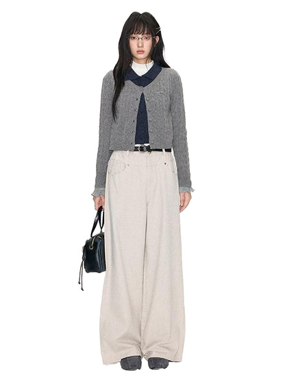 NAPSNAPS Navy Contrast Mock Two Piece Polo Collar Twist Cable Women&