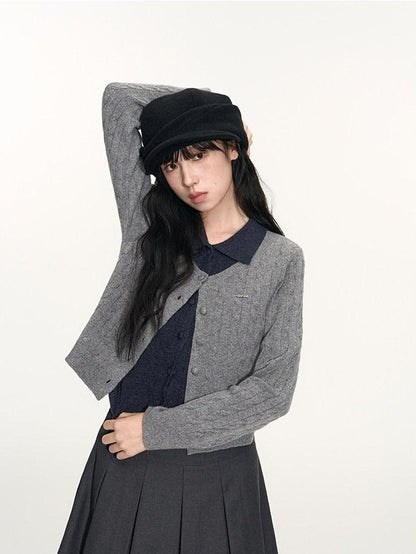 NAPSNAPS Navy Contrast Mock Two Piece Polo Collar Twist Cable Women&