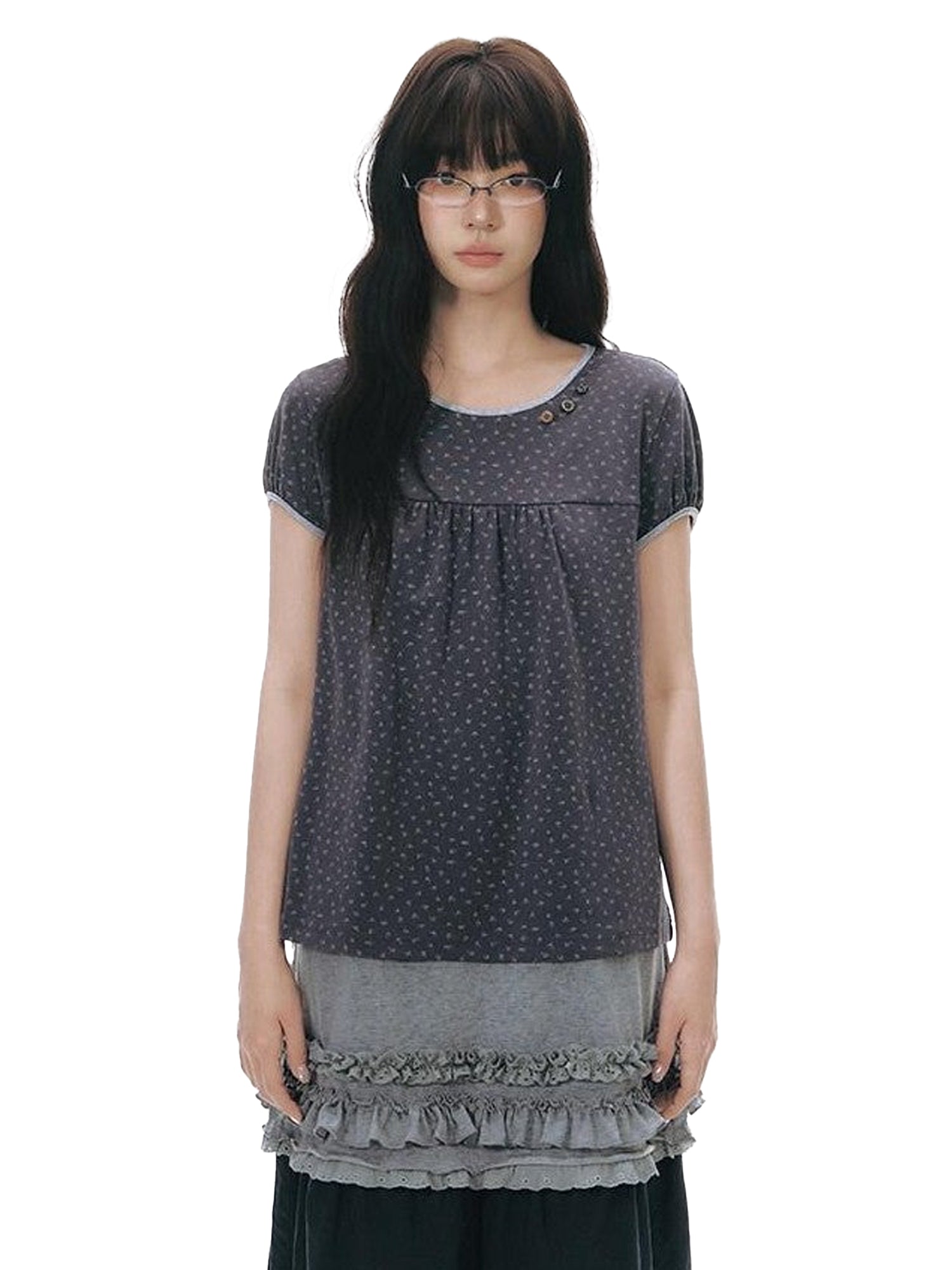 NAPSNAPS Navy Floral Contrast Trim Round Neck Women&