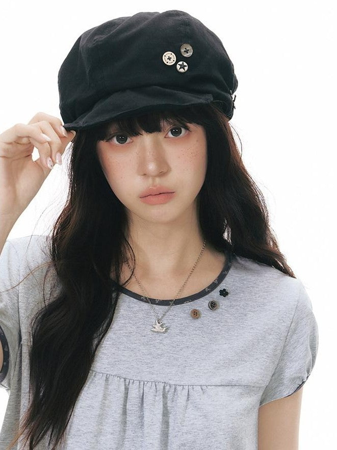 NAPSNAPS Navy Floral Contrast Trim Round Neck Women&