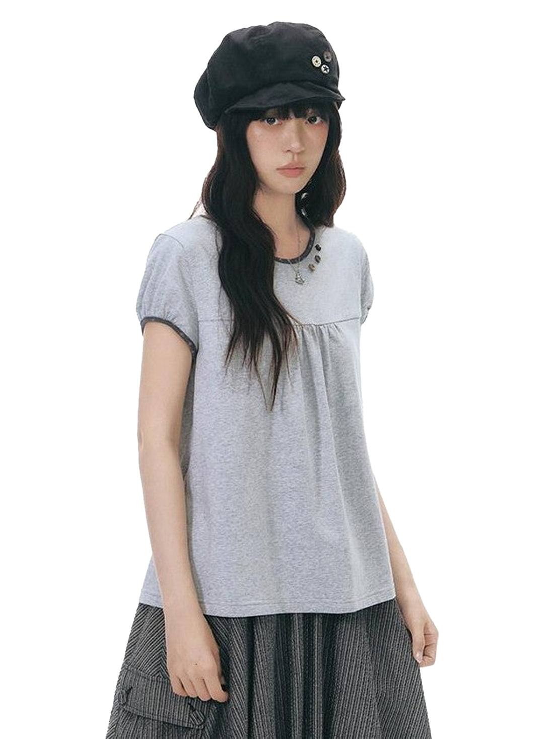 NAPSNAPS Navy Floral Contrast Trim Round Neck Women&