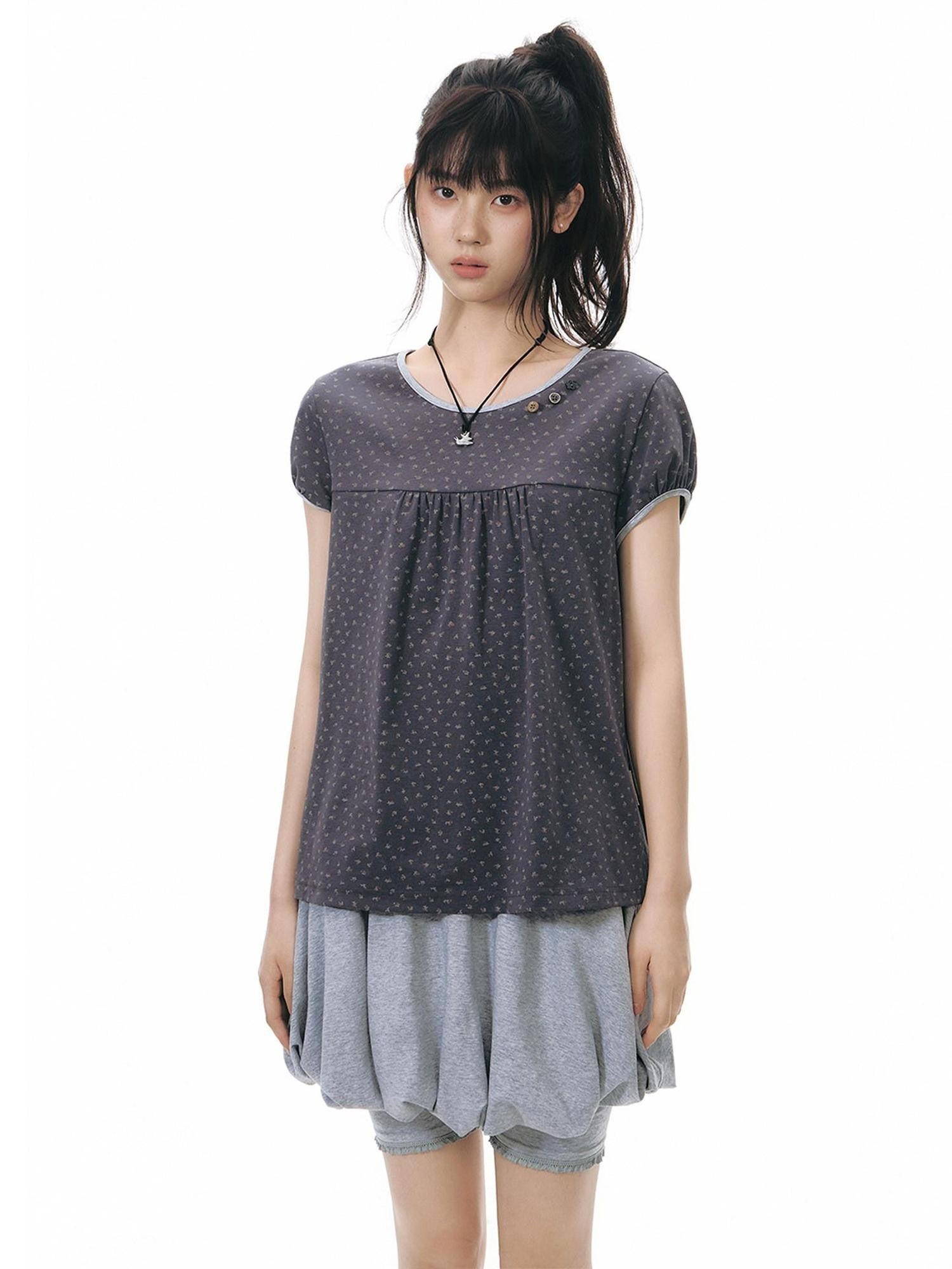 NAPSNAPS Navy Floral Contrast Trim Round Neck Women&