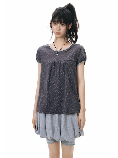 NAPSNAPS Navy Floral Contrast Trim Round Neck Women&