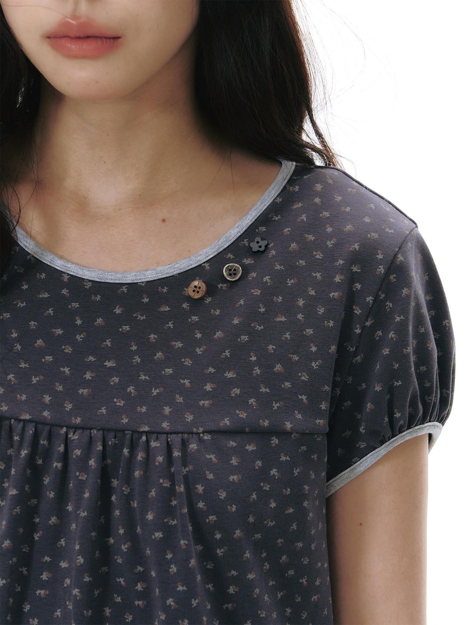 NAPSNAPS Navy Floral Contrast Trim Round Neck Women&