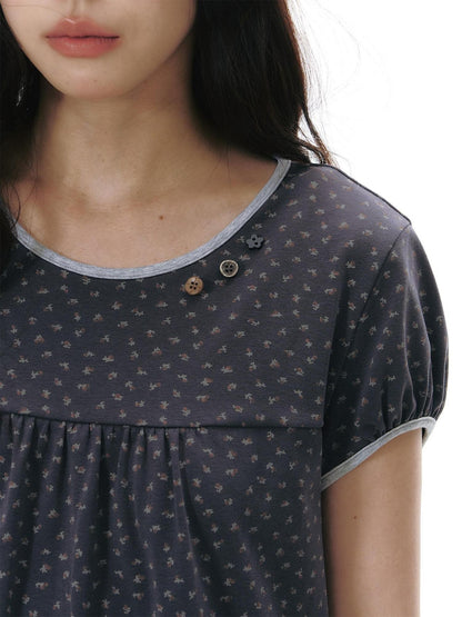 NAPSNAPS Navy Floral Contrast Trim Round Neck Women&