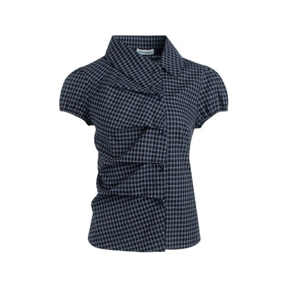NAPSNAPS_Navy_Plaid_Asymmetric_Placket_Pleated_Women&