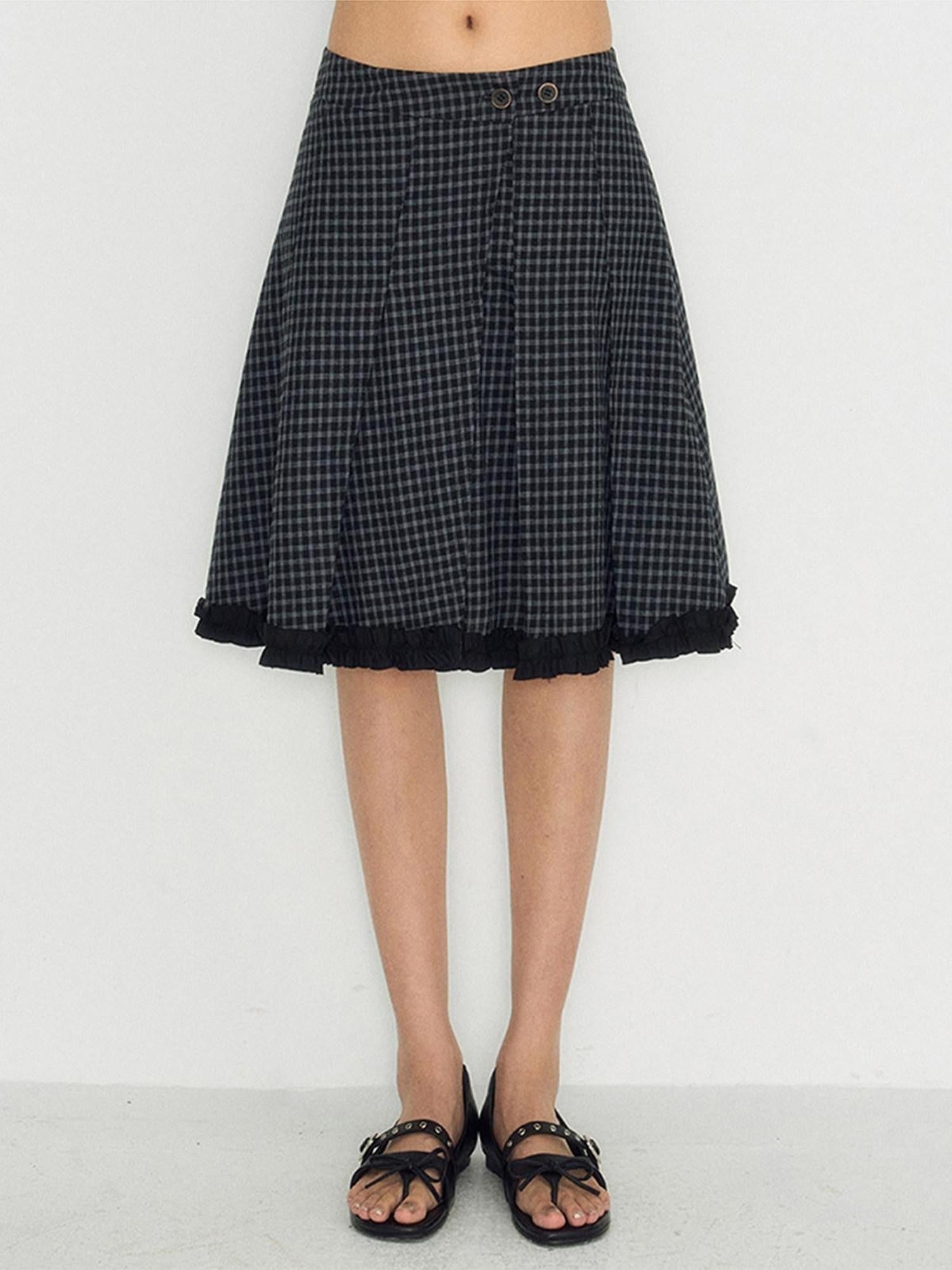 NAPSNAPS Navy Plaid Asymmetric Placket Pleated Women&