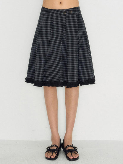 NAPSNAPS Navy Plaid Asymmetric Placket Pleated Women&
