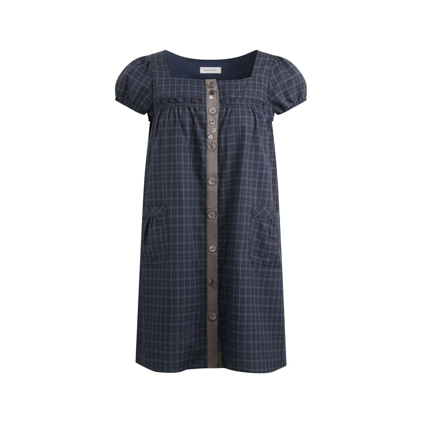 NAPSNAPS_Navy_Plaid_Button_Puff_Sleeve_Women&