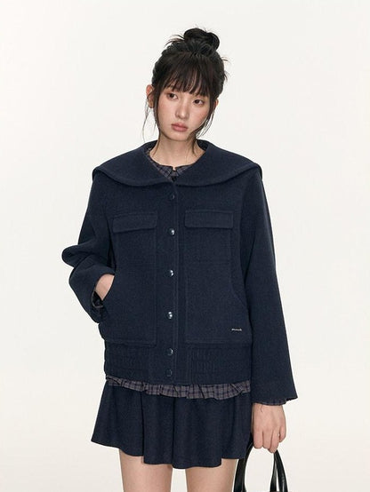 NAPSNAPS Navy Plaid Lace Trim Detachable Layered Doll Collar Women&