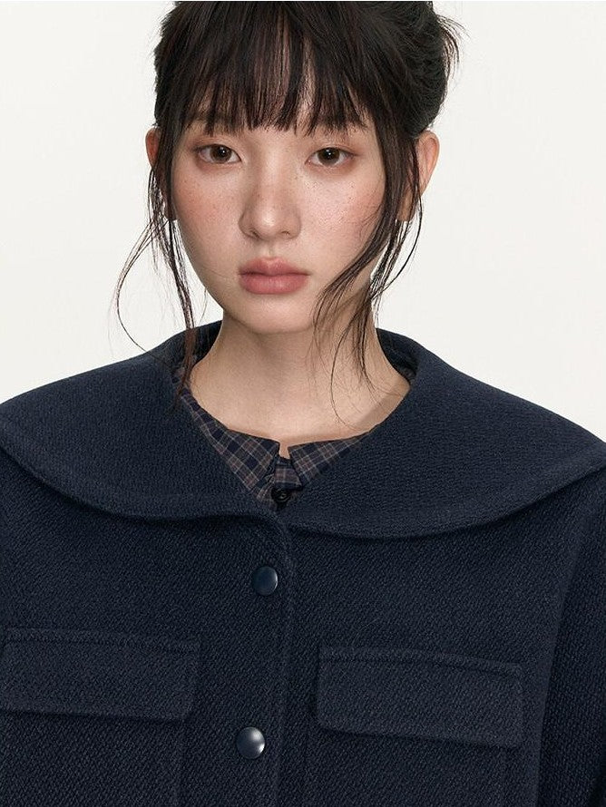 NAPSNAPS Navy Plaid Lace Trim Detachable Layered Doll Collar Women&