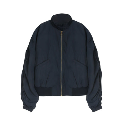 NAPSNAPS_Navy_Pleated_Stand_Collar_Women&