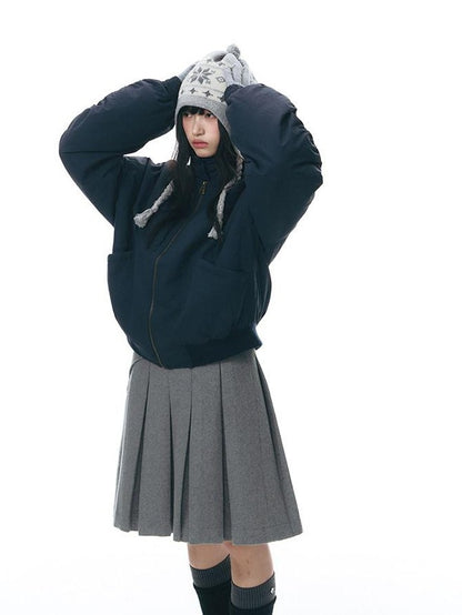 NAPSNAPS Navy Pleated Stand Collar Women&