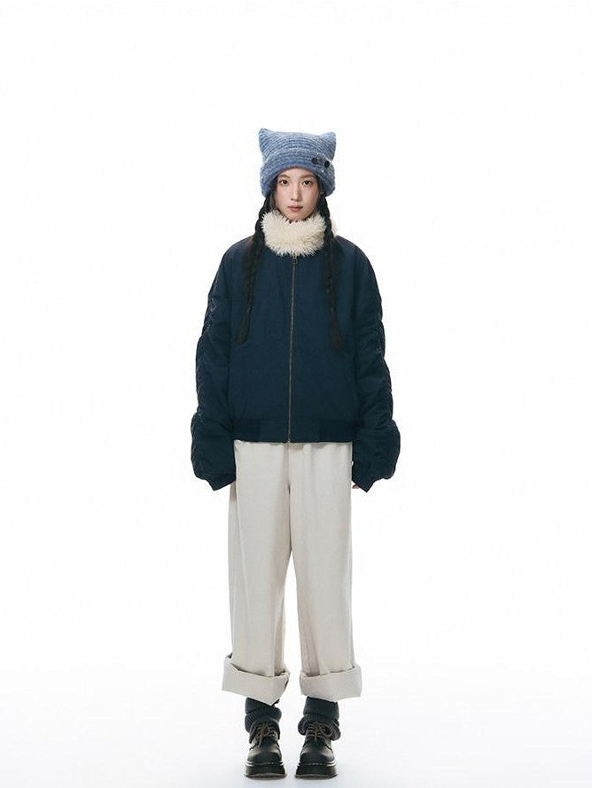 NAPSNAPS Navy Pleated Stand Collar Women&