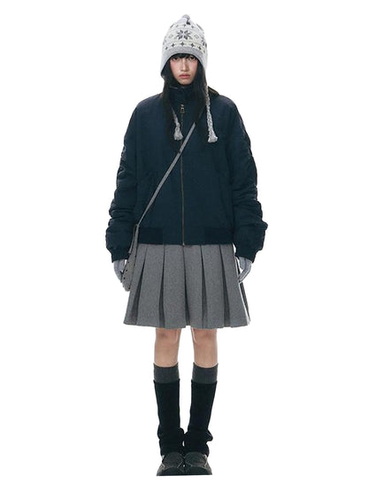 NAPSNAPS Navy Pleated Stand Collar Women&