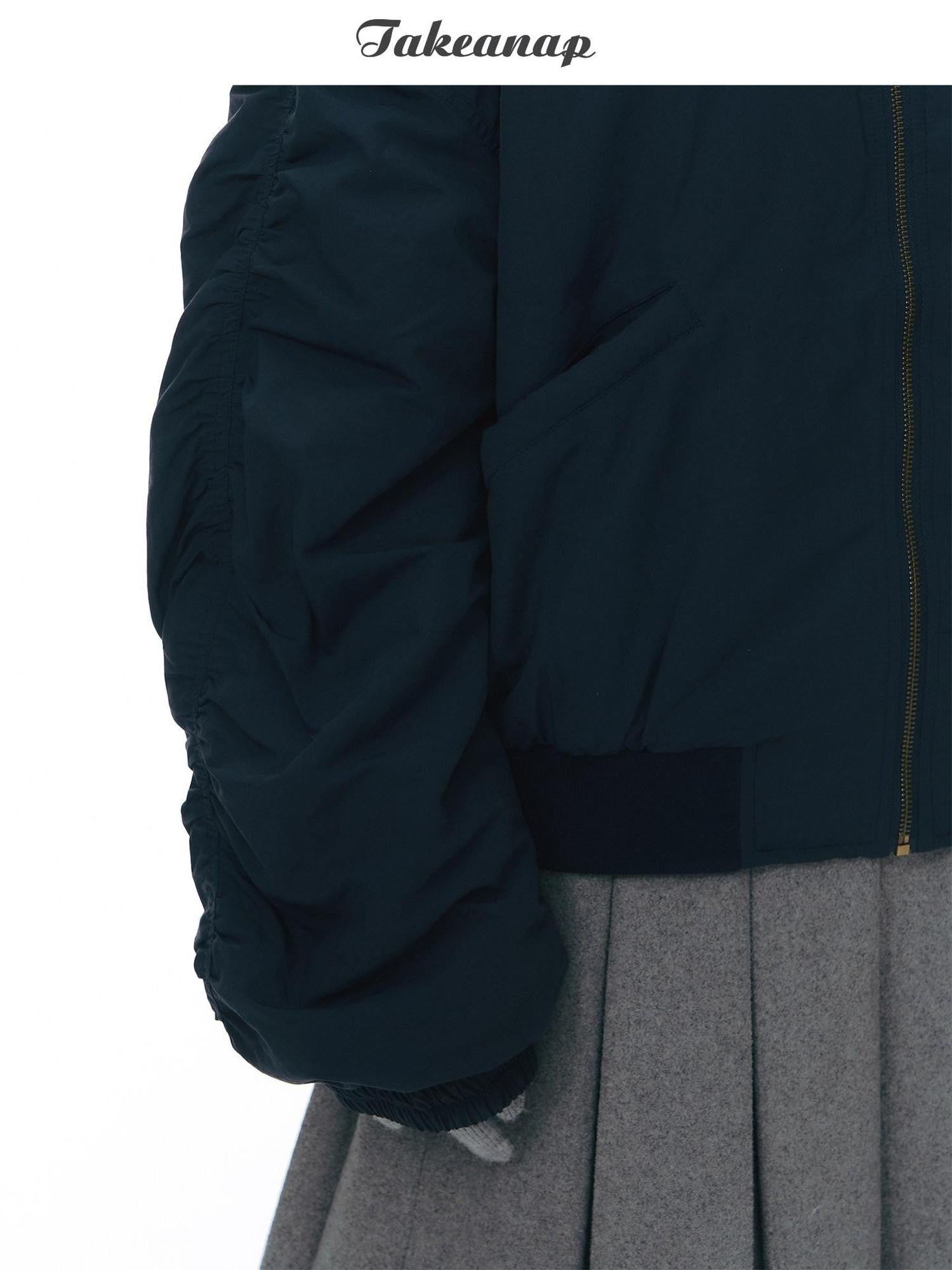 NAPSNAPS Navy Pleated Stand Collar Women&