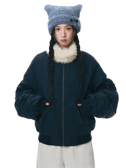 NAPSNAPS Navy Pleated Stand Collar Women&