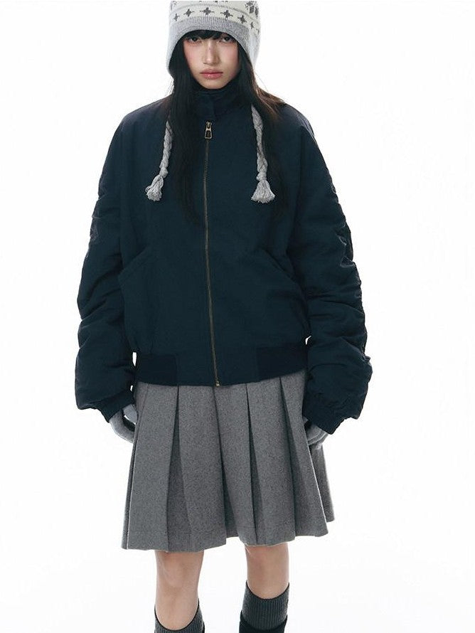 NAPSNAPS Navy Pleated Stand Collar Women&