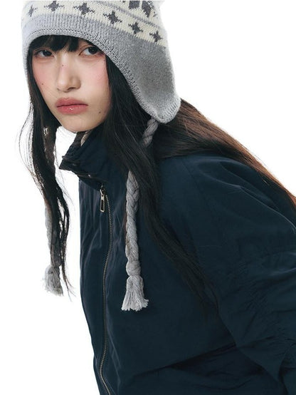 NAPSNAPS Navy Pleated Stand Collar Women&