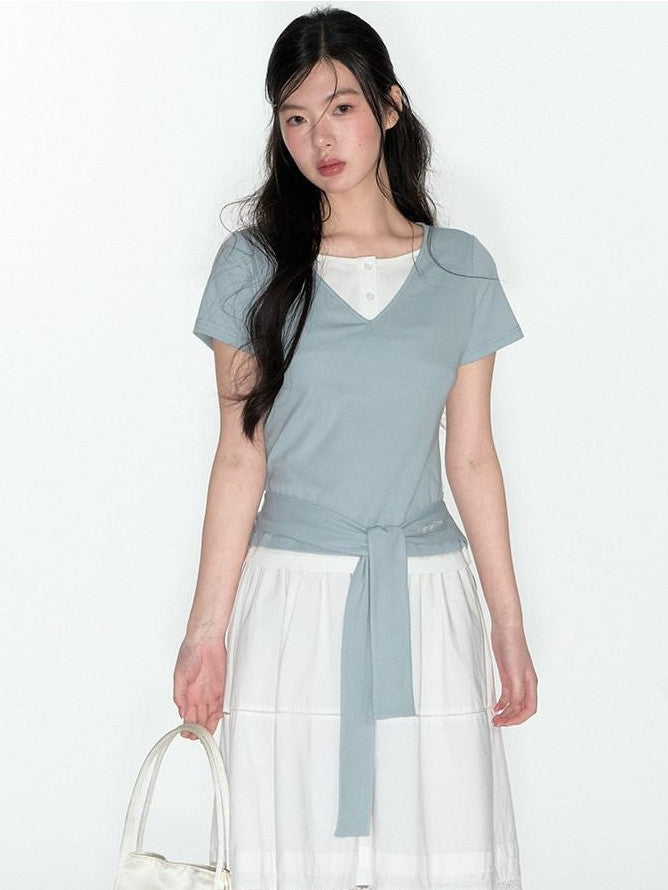 NAPSNAPS Navy White Sailor Collar Spliced Embroidered Women&