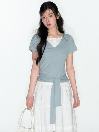 NAPSNAPS Navy White Sailor Collar Spliced Embroidered Women&